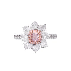 Bague en diamant rose pâle fantaisie de forme coussin de 0,36 carat, certifiée GIA