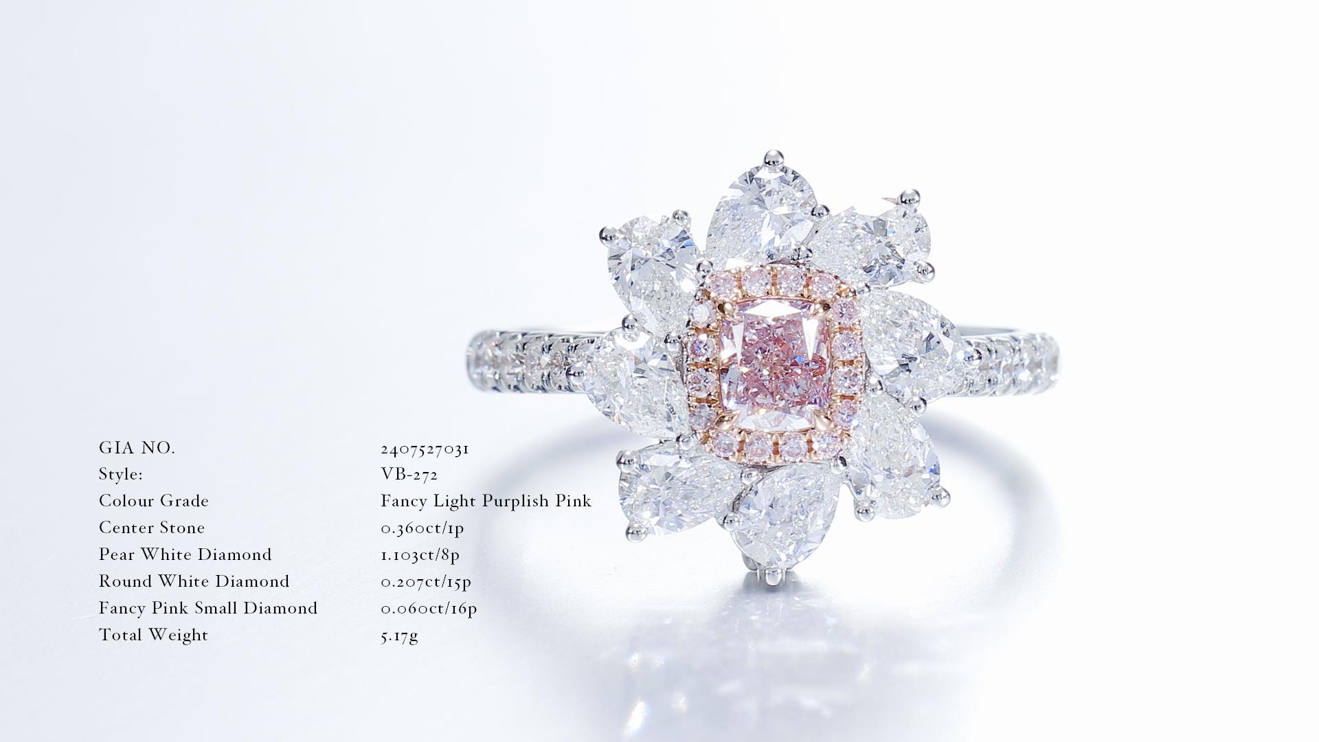 GIA Certified, 0.36ct Fancy Light Purplish Pink Cushion Shape Diamond Ring In New Condition For Sale In Hong Kong, HK