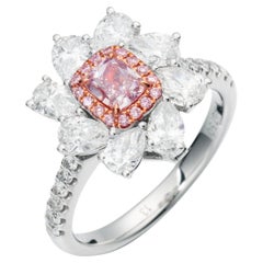 GIA Certified, 0.36ct Fancy Light Purplish Pink Cushion Shape Diamond Ring