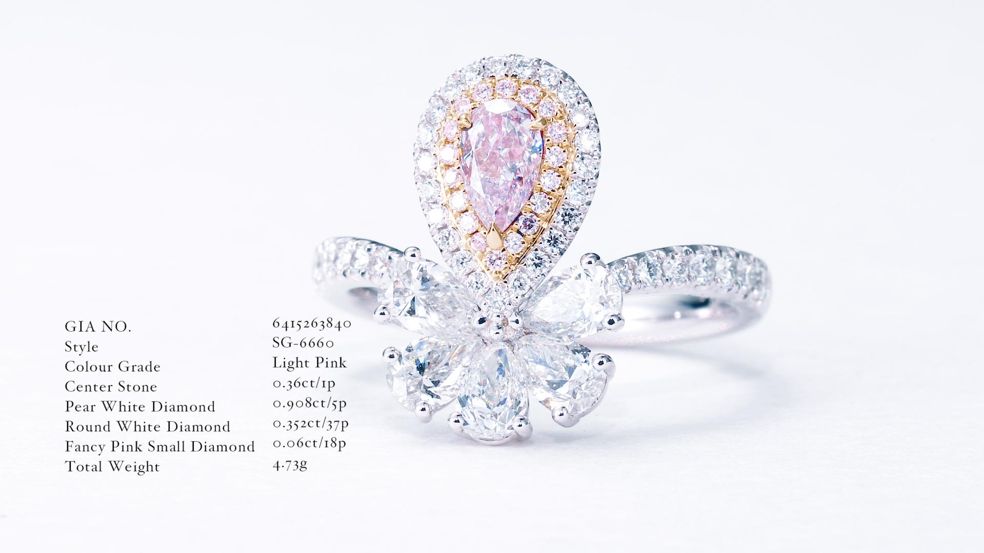 GIA Certified 0.36ct LIGHT PINK NATURAL PEAR SHAPE DIAMOND RING ON 18KT GOLD In New Condition For Sale In Hong Kong, HK