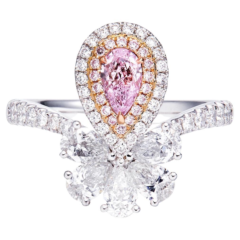 Bague en or 18 carats avec diamant rose clair de 0,36 carat certifié par le GIA, de forme naturelle