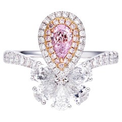 Bague en or 18 carats avec diamant rose clair de 0,36 carat certifié par le GIA, de forme naturelle