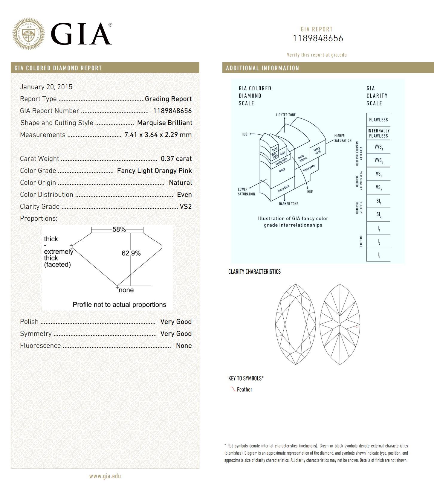 GIA Certified 0.37 Carat Fancy Light Orangy Yellow VS2 Clarity Diamond For Sale 1