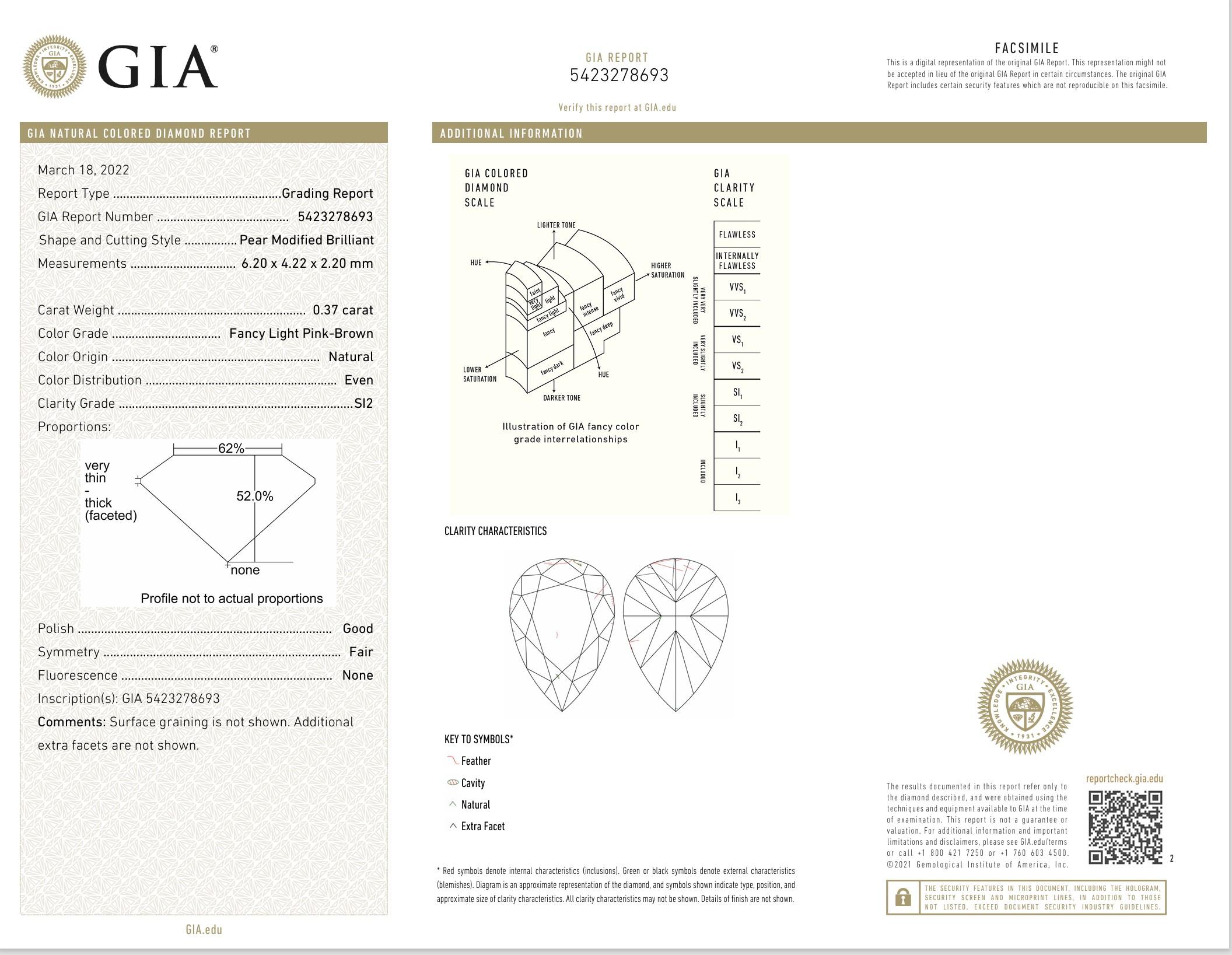 GIA Certified 0.37 Carat Fancy Light Pink Brown SI2 Clarity Diamond For Sale 1