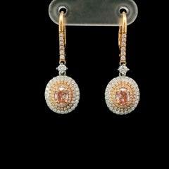 GIA Certified 0.37 Carat Fancy Orangy Pink SI1 Clarity Diamond Earrings