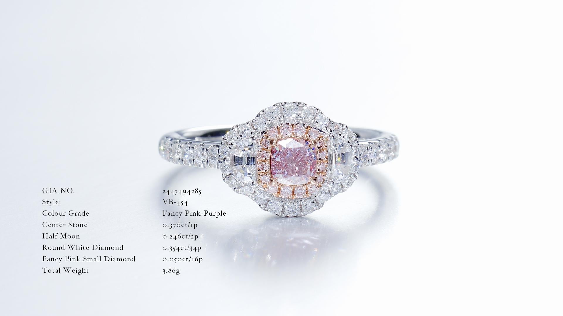Exquisite Fancy Pink-Purple Cushion Diamond Engagement Ring

Discover the epitome of luxury with our stunning Natural Fancy Color Diamond Ring, meticulously designed to captivate and enchant. This masterpiece features a cushion-cut center diamond