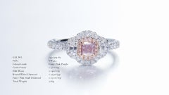 GIA Certified, 0.37ct Fancy Pink-Purple Cushion Shape Natural Diamond Ring 18K