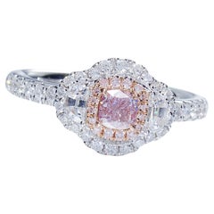 Bague 18 carats, certifiée GIA, 0,37 carat, diamant naturel rose-violet de forme coussin de fantaisie