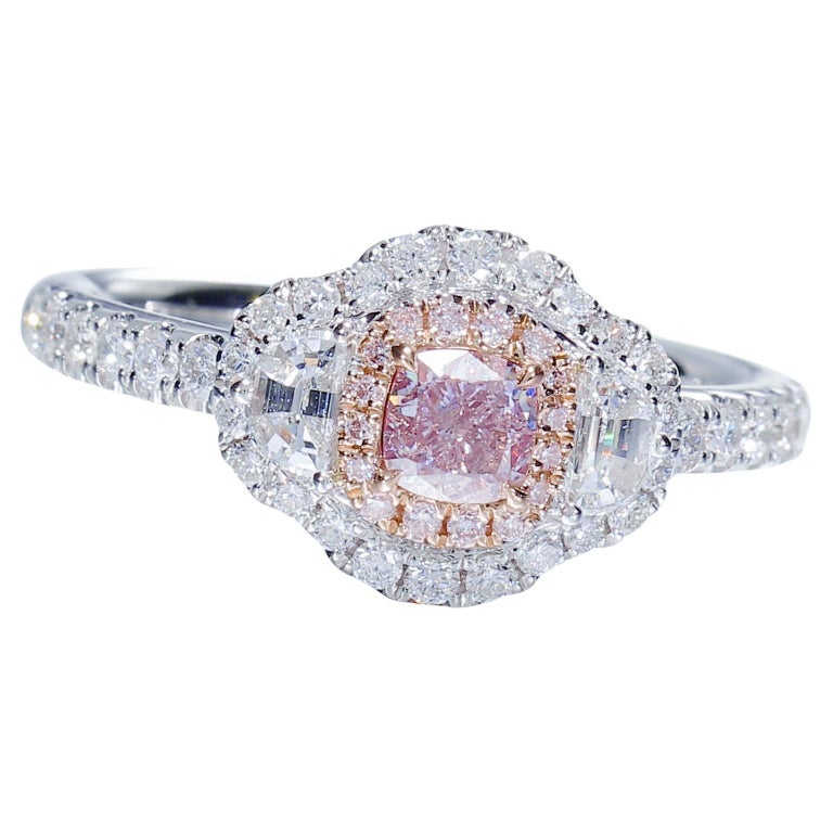 Bague 18 carats, certifiée GIA, 0,37 carat, diamant naturel rose