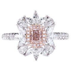 GIA Certified, 0.37ct Natural Fancy Light Orangy Pink Radiant Cut Solitaire Ring