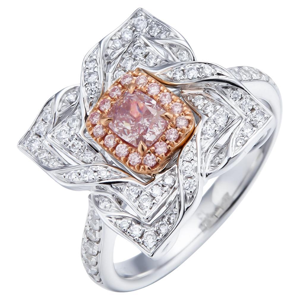 GIA Certified, 0.37ct Natural Light Pink Cushion Diamond Solitaire Ring in 18KT