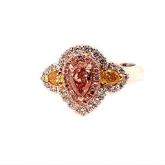GIA Certified 0.38 Carat Natural Pear Pink Diamond Cocktail Gold Engagement Ring