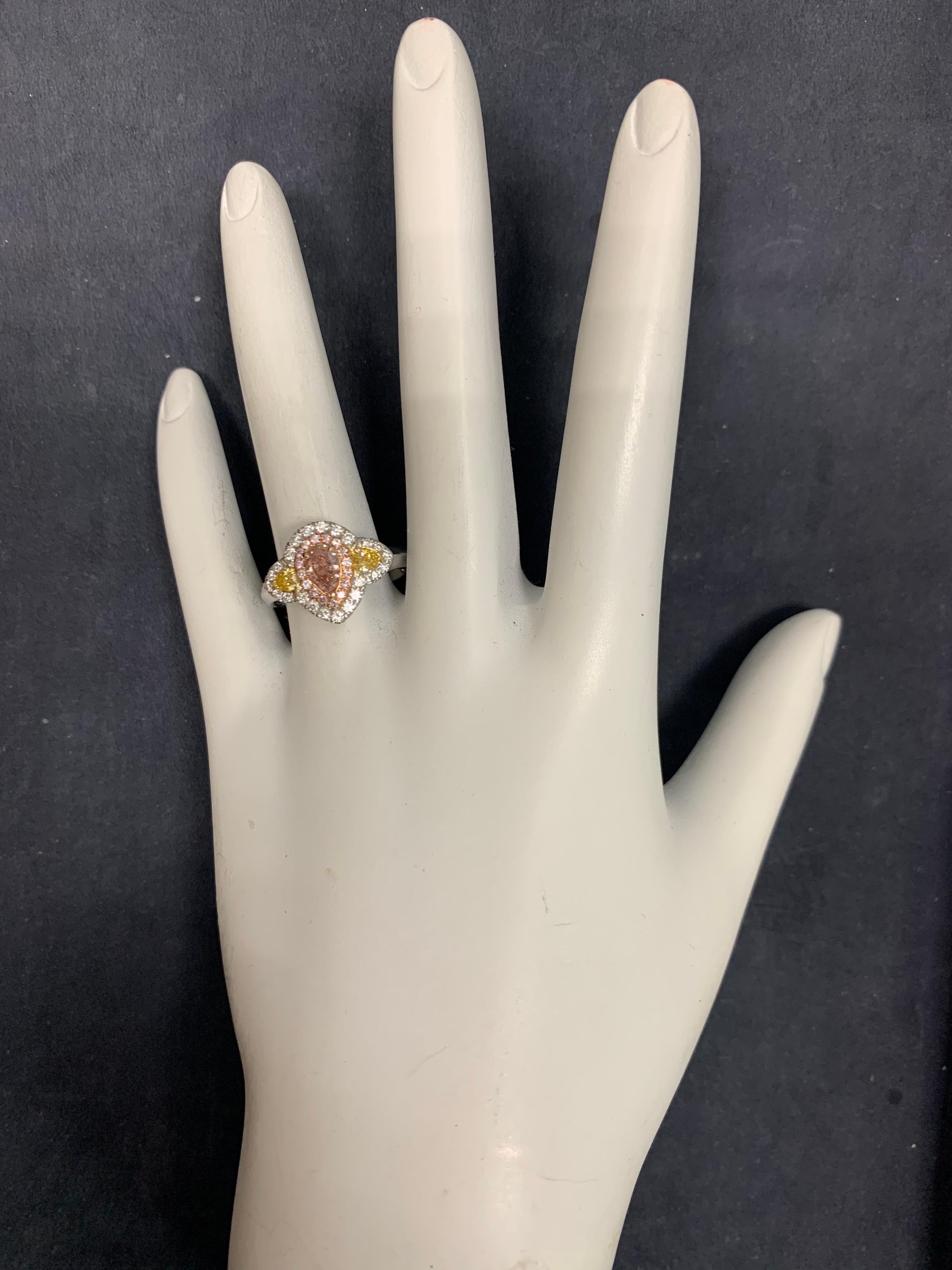 Modern GIA Certified 0.38 Carat Natural Pear Pink Diamond Cocktail Gold Engagement Ring For Sale