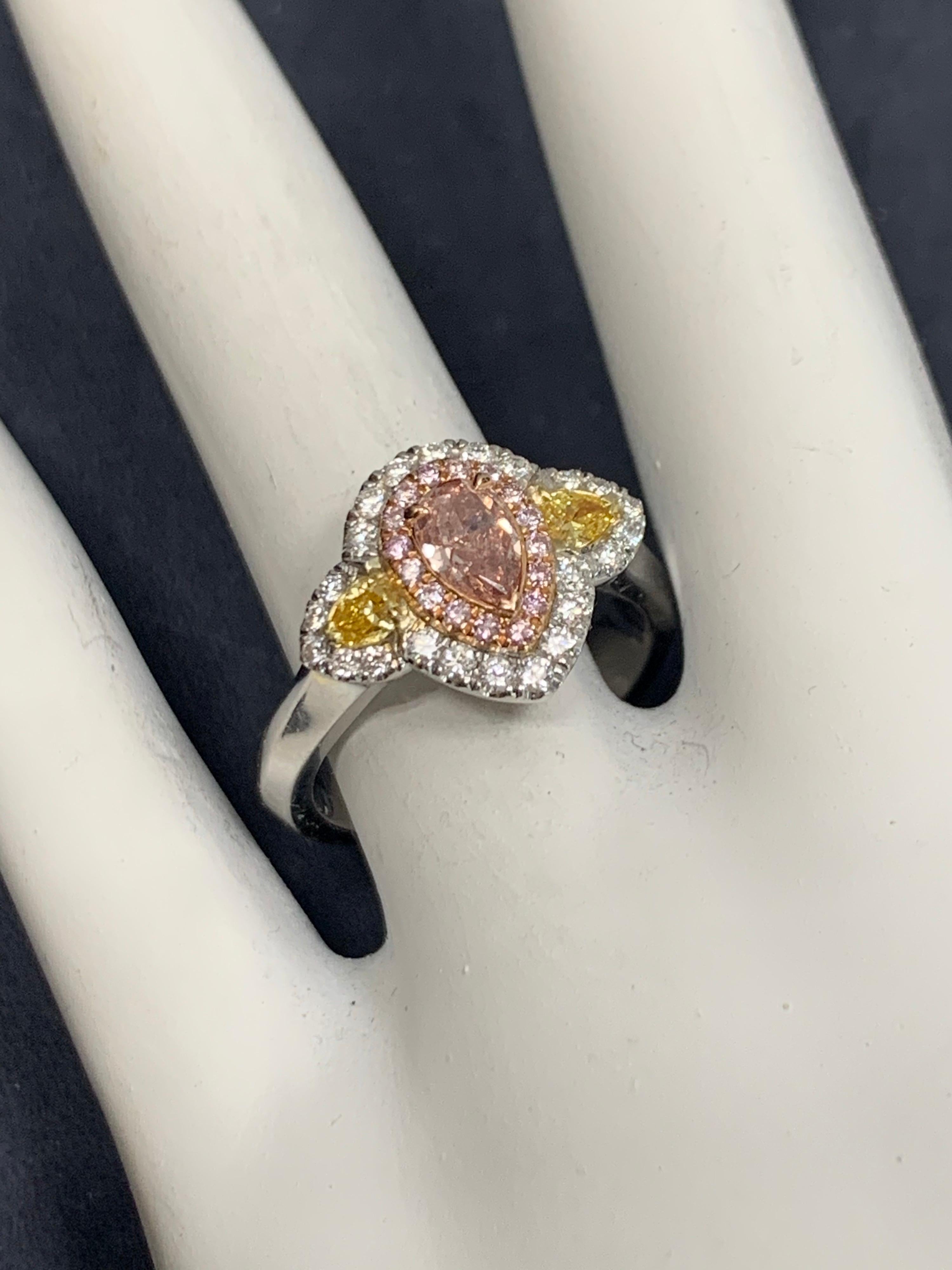 GIA Certified 0.38 Carat Natural Pear Pink Diamond Cocktail Gold Engagement Ring In Good Condition For Sale In Los Angeles, CA