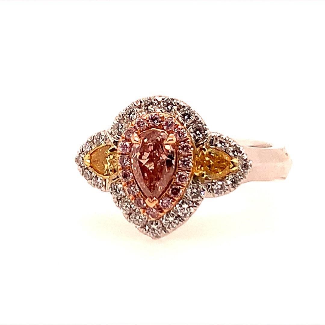 GIA Certified 0.38 Carat Natural Pear Pink Diamond Cocktail Gold Engagement Ring For Sale 2