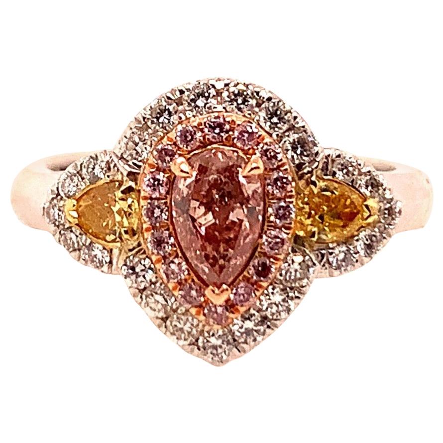 GIA Certified 0.38 Carat Natural Pear Pink Diamond Cocktail Gold Engagement Ring