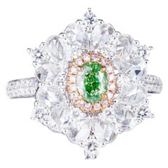 Bague en or 18 carats, certifiée GIA, avec diamant ovale vert jauneâtre de fantaisie naturel de 0,39 carat