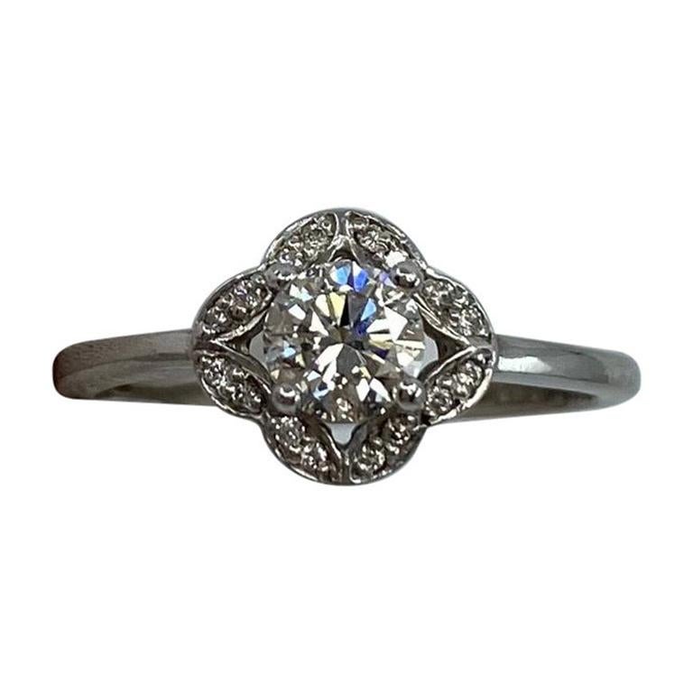 GIA Certified 0.40 Carat F VS2 Diamond 18 Karat White Gold Halo Ring For Sale