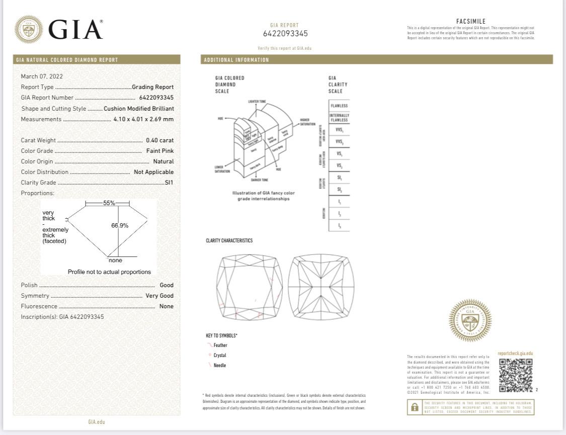 GIA Certified 0.40 Carat Faint Pink Diamond Ring SI1 Clarity For Sale 4