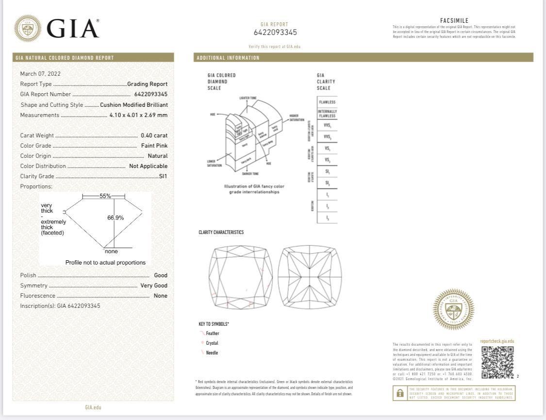 GIA Certified 0,40 Karat Faint Pink SI1 Clarity Diamantring im Angebot 3