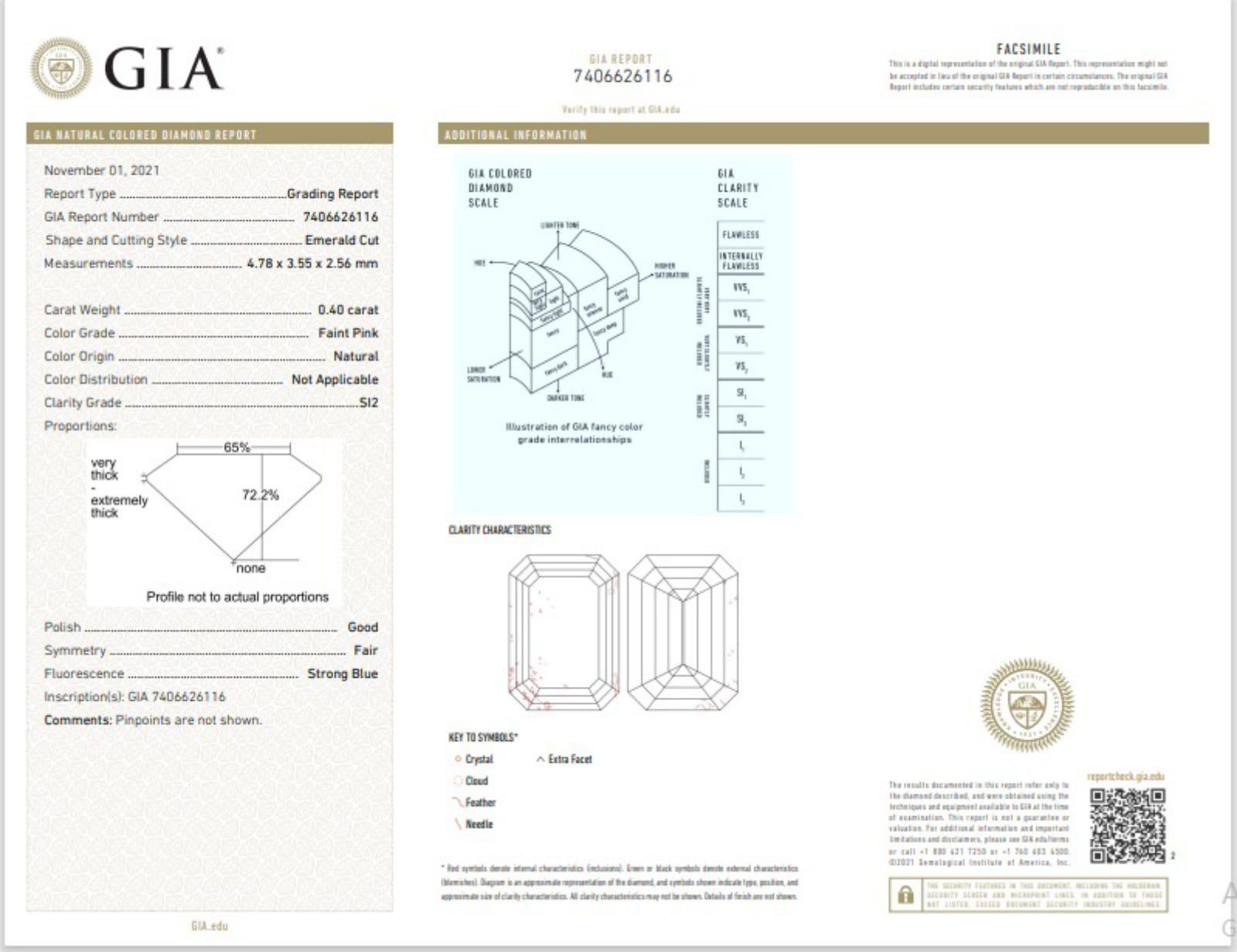 GIA Certified 0.40 Carat Faint Pink SI2 Clarity Diamond For Sale 1