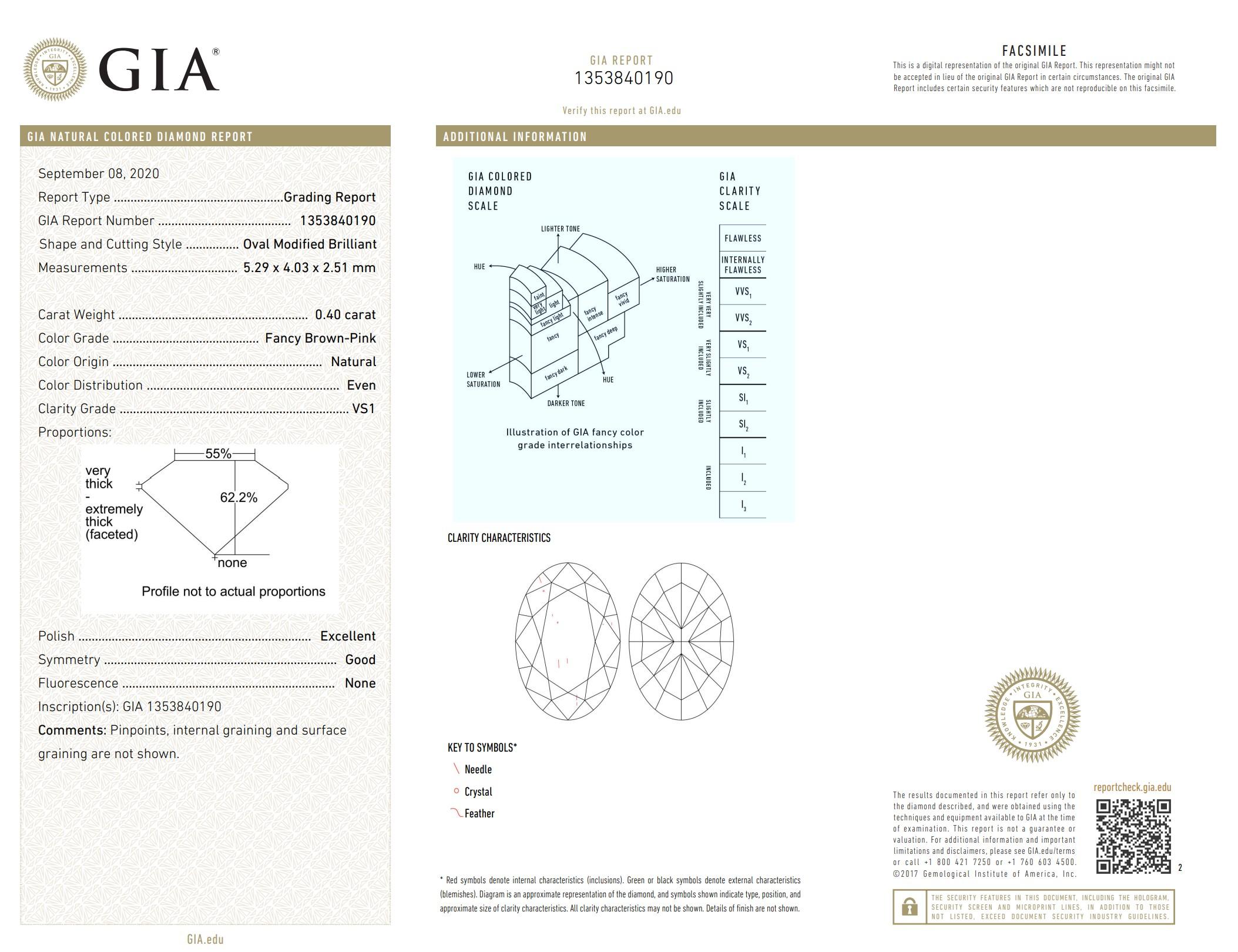 GIA Certified 0.40 Carat Fancy Brown Pink VS1 Clarity Diamond en vente 1