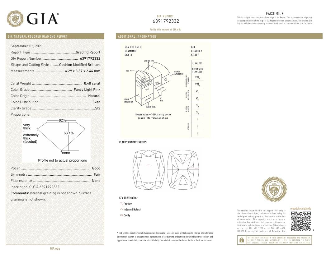 GIA Certified 0.40 Carat Fancy Light Pink SI Clarity Diamond For Sale 1