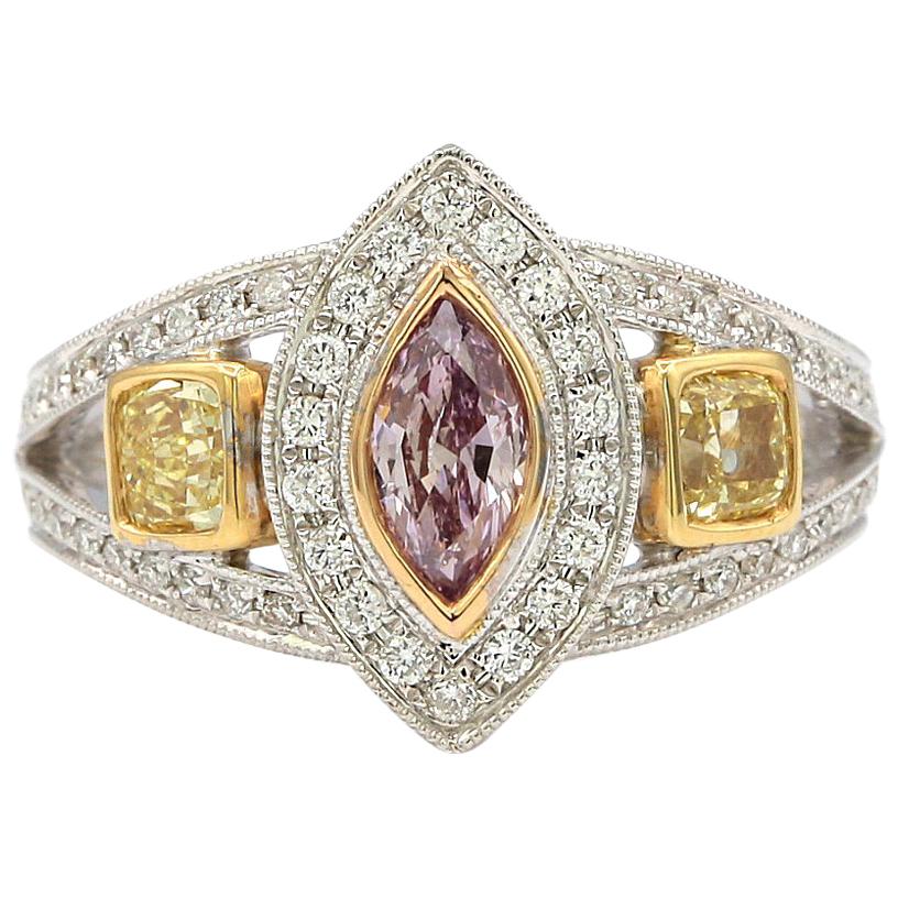 GIA Certified 0.40 Carat Pink Diamond with Yellow Diamond Ring For Sale