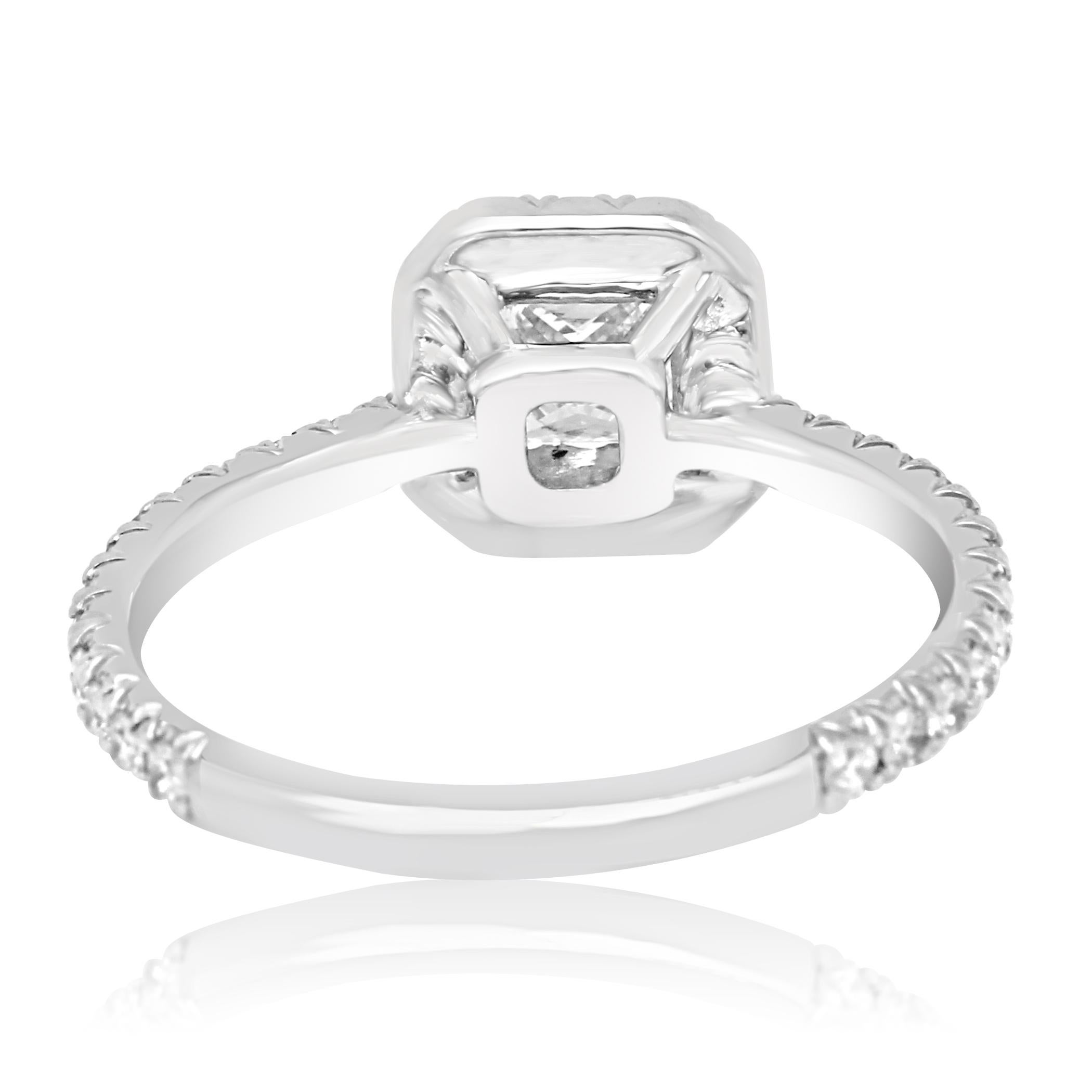 Women's GIA Certified Princess Diamond Halo 0.90 Carat Total Weight Gold Engagement Ring