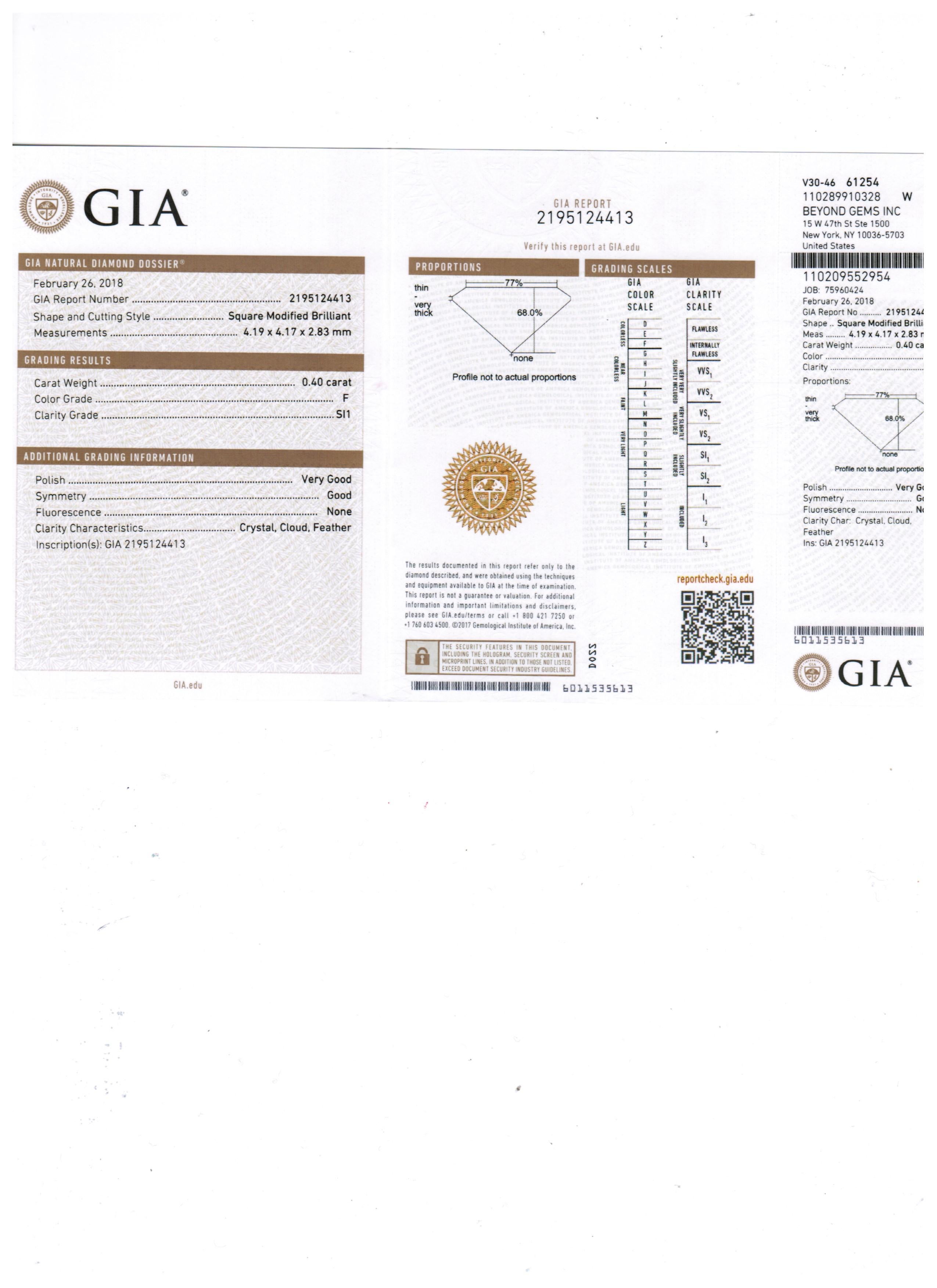 GIA Certified Princess Diamond Halo 0.90 Carat Total Weight Gold Engagement Ring 1