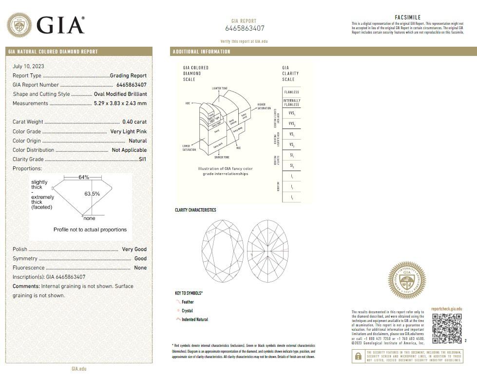 GIA Certified 0.40 Carat Very Light Pink SI2 Clarity Diamond For Sale 2
