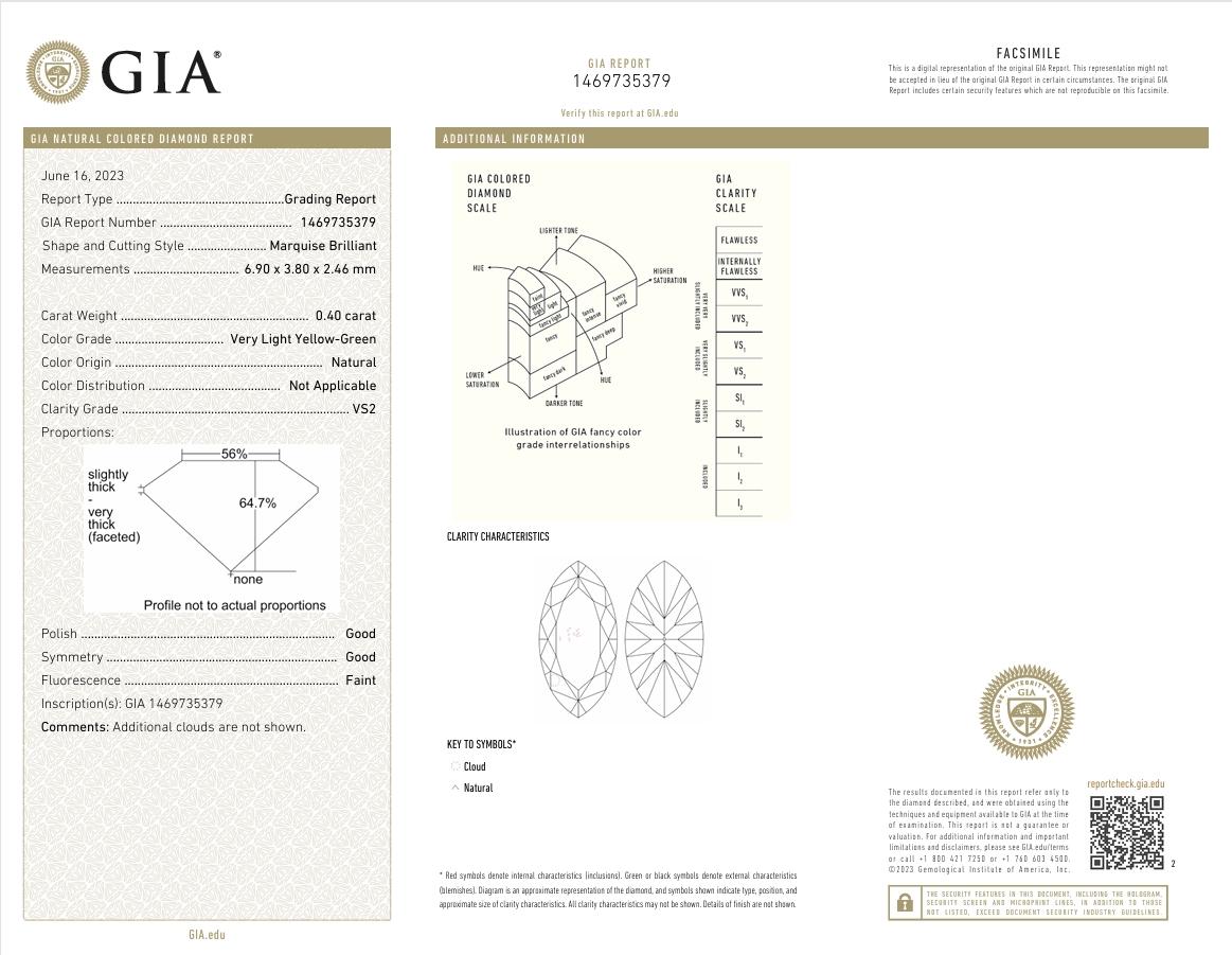 GIA Certified 0.40 Carat Very Light Yellow Green VS2 Clarity Diamond For Sale 1