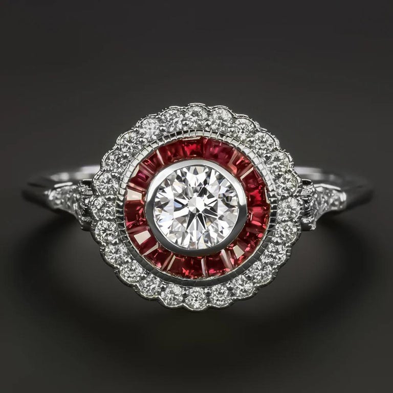Bague De Fiançailles Or Blanc 14k - Rubis Naturel Et Diamants, Taille Réglable, Faite Main En Inde