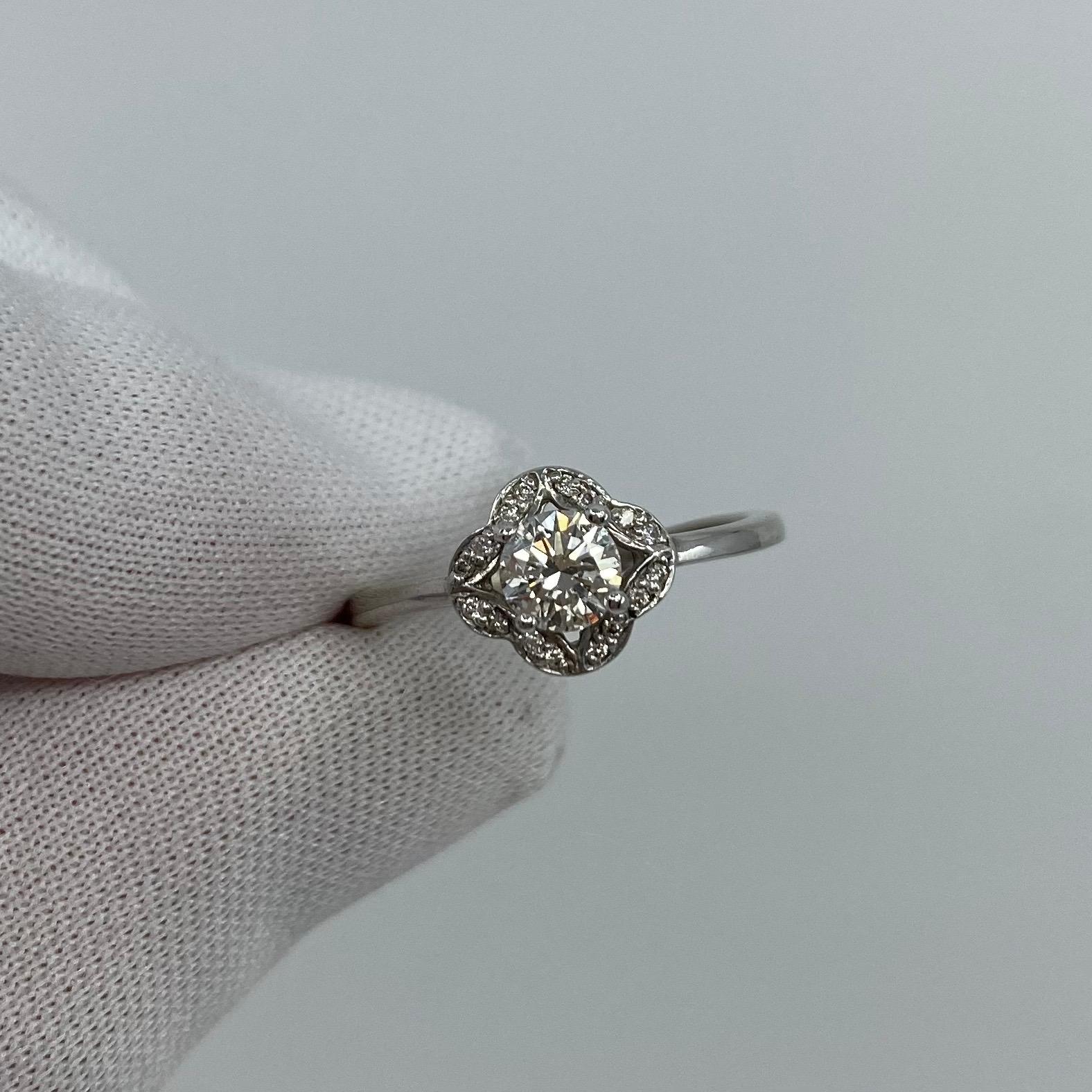 GIA Certified 0.40 Carat F VS2 Diamond 18 Karat White Gold Halo Ring For Sale 3