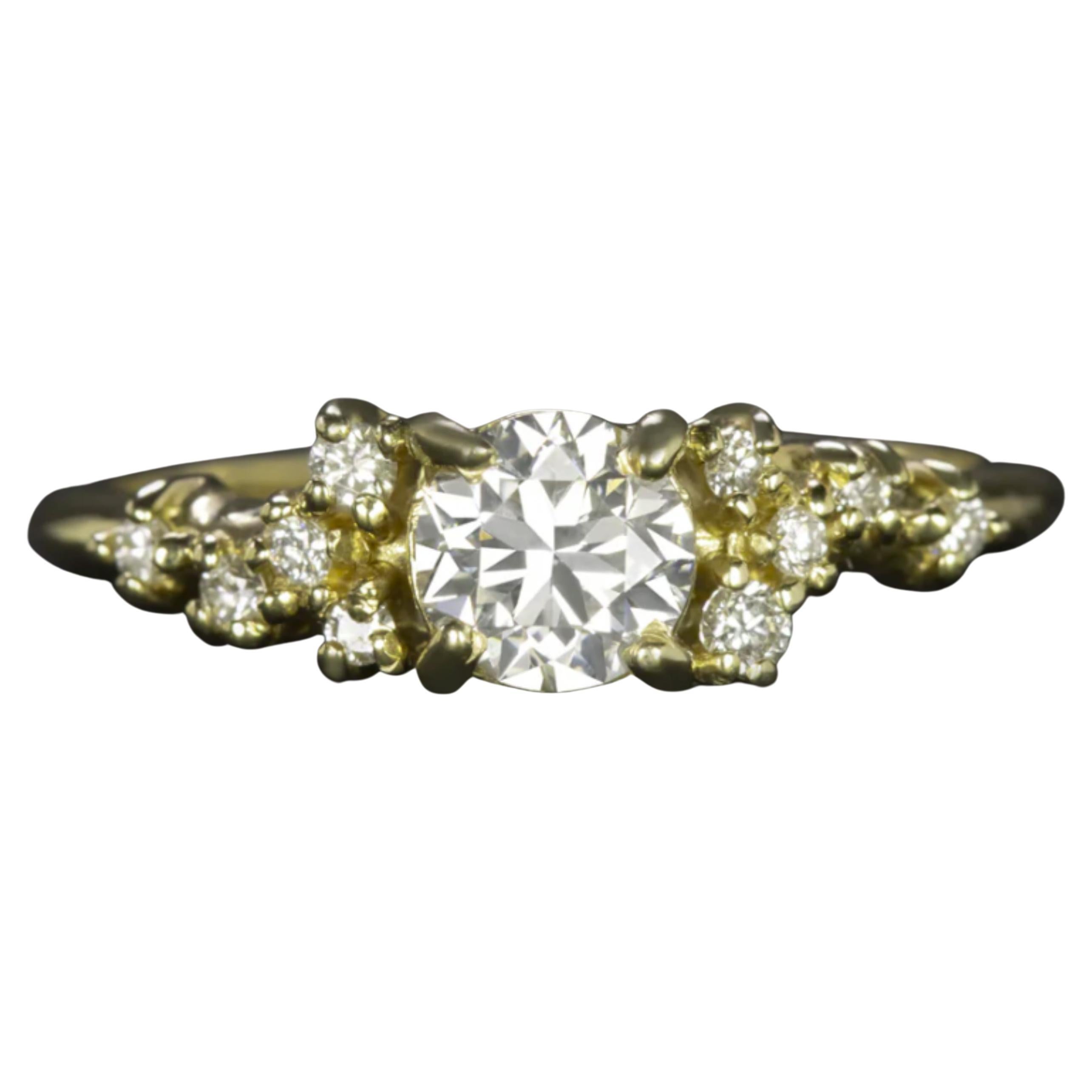 GIA Certified 0.40ct G SI2 Diamond Asymmetrical Cluster Ring in 14k Yellow Gold