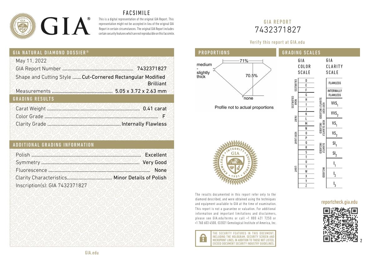 GIA Certified 0.41 Carat F Colour IF Clarity Diamond For Sale 1