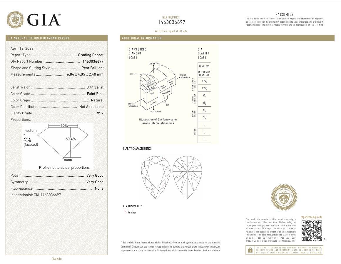 GIA Certified 0.41 Carat Faint Pink VS2 Clarity Diamond For Sale 1