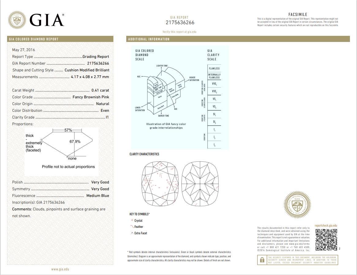 Diamant rose brunâtre fantaisie certifié GIA de 0,41 carat de pureté I1 en vente 1