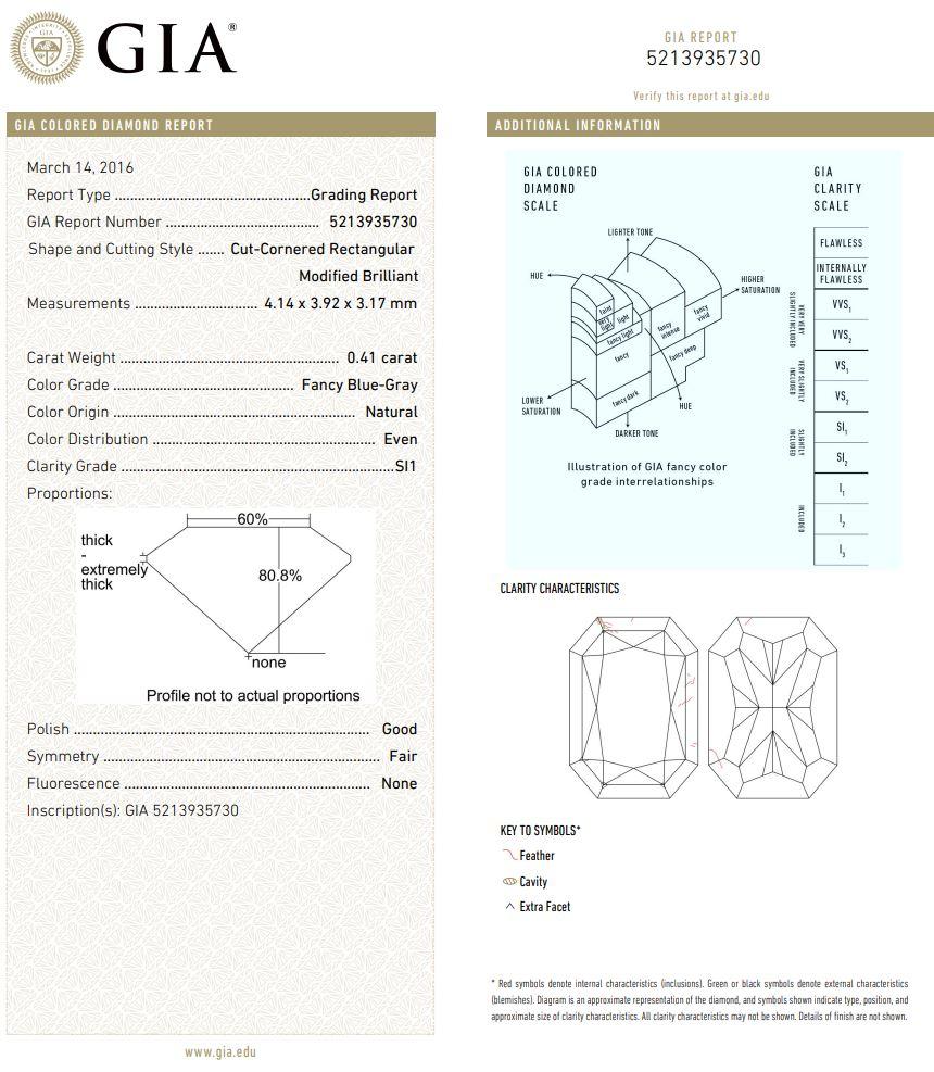 GIA Certified 0.41 Carat Fancy Gray Blue SI1 Clarity Diamond For Sale 1