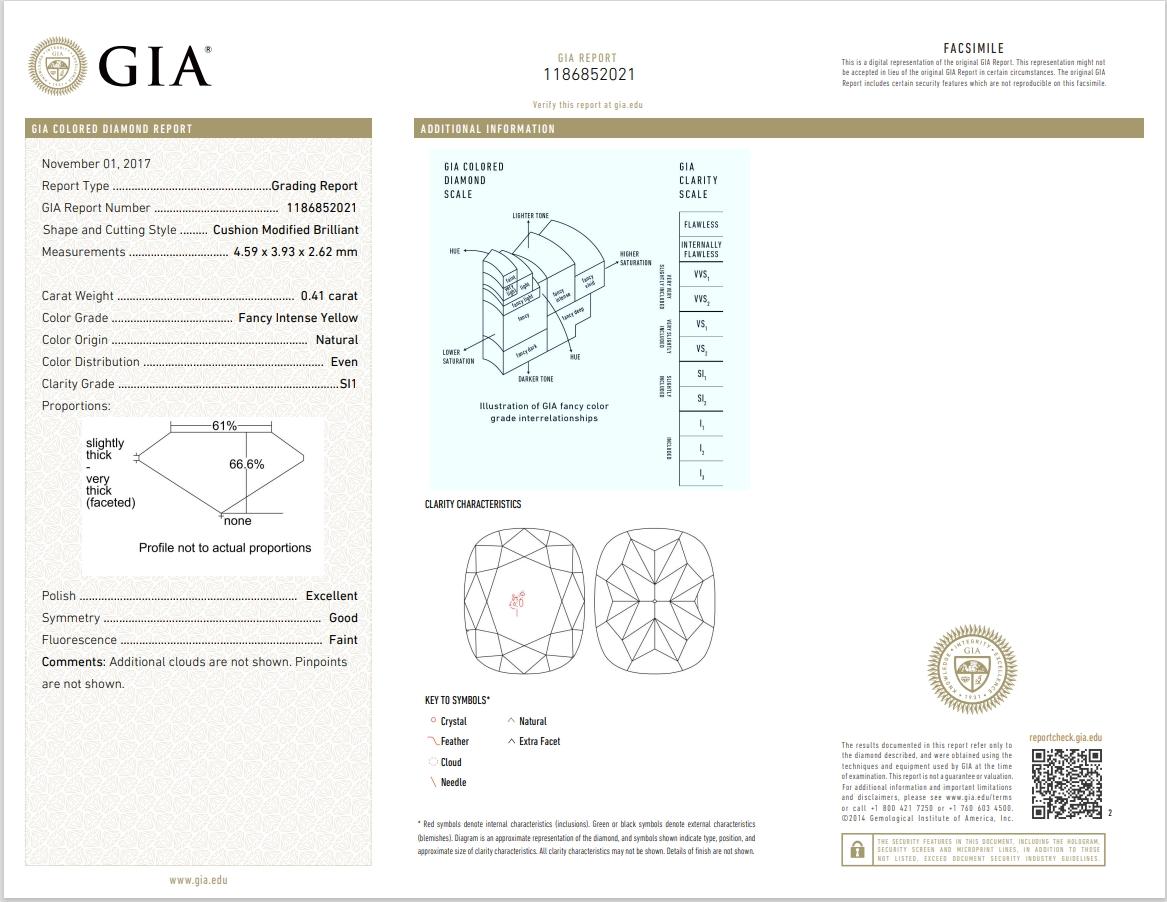 Diamante certificato GIA da 0,41 carati di colore giallo intenso, purezza SI1 in vendita 1