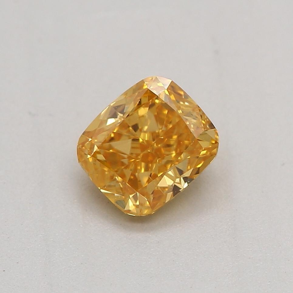 Certificate: GIA 
Report Number: 7416021656
Shape And Cut: Cushion
Carat Weight: 0.41 carat
Measurements: 4.37 x 3.81 x 2.65 mm
Color Grade: Fancy Vivid Yelllow Orange 

FEATURES OF THE DIAMOND:

This Fancy Vivid Yellow Orange Diamond is a rare and