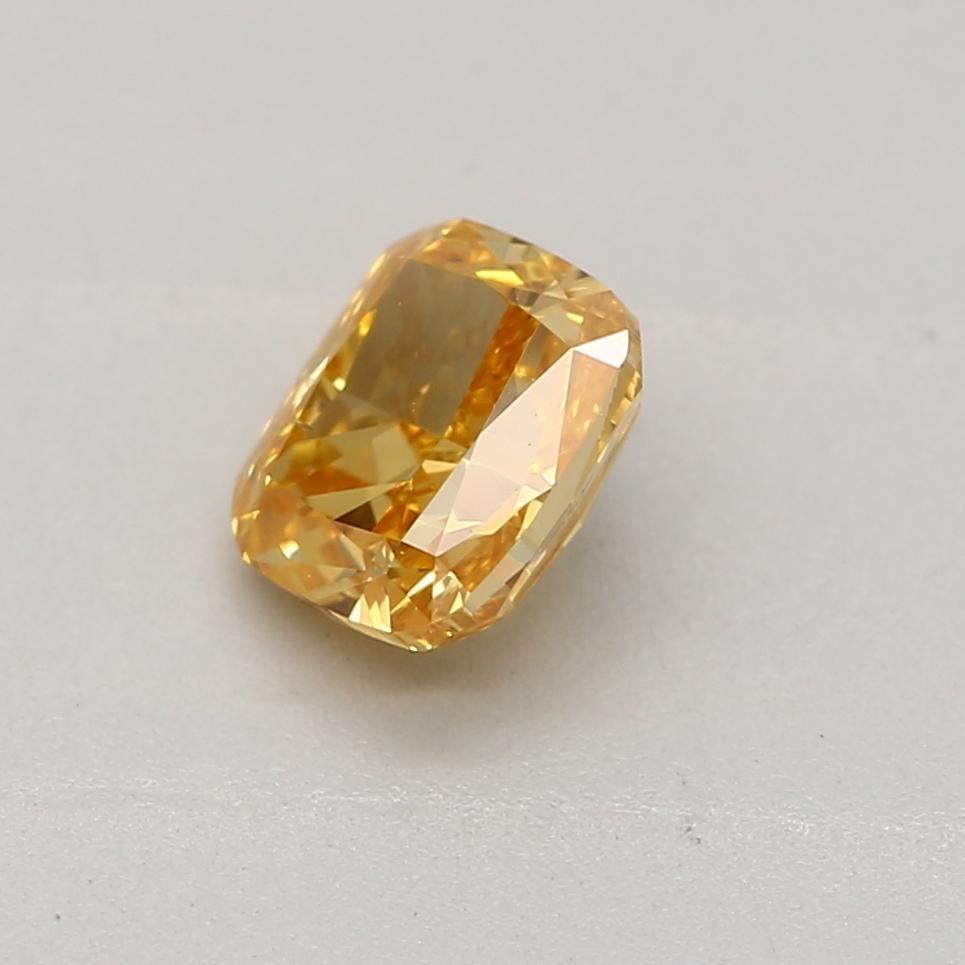 Cushion Cut GIA Certified 0.41 Carat Fancy Vivid Yelllow Orange SI2 Clarity Diamond For Sale