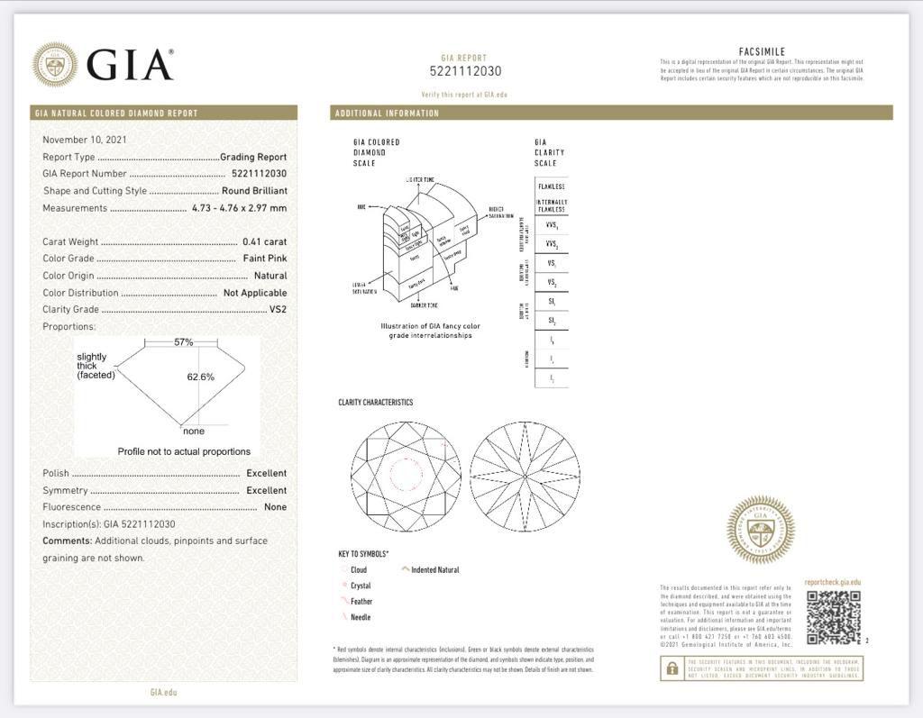Boucles d'oreilles diamant certifié GIA 0.41 CT Faint Pink VS2/0.40 CT Faint Pink VS2 Unisexe en vente