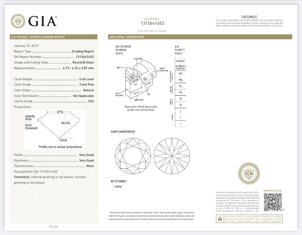 Boucles d'oreilles diamant certifié GIA 0.41 CT Faint Pink VS2/0.40 CT Faint Pink VS2 en vente 1