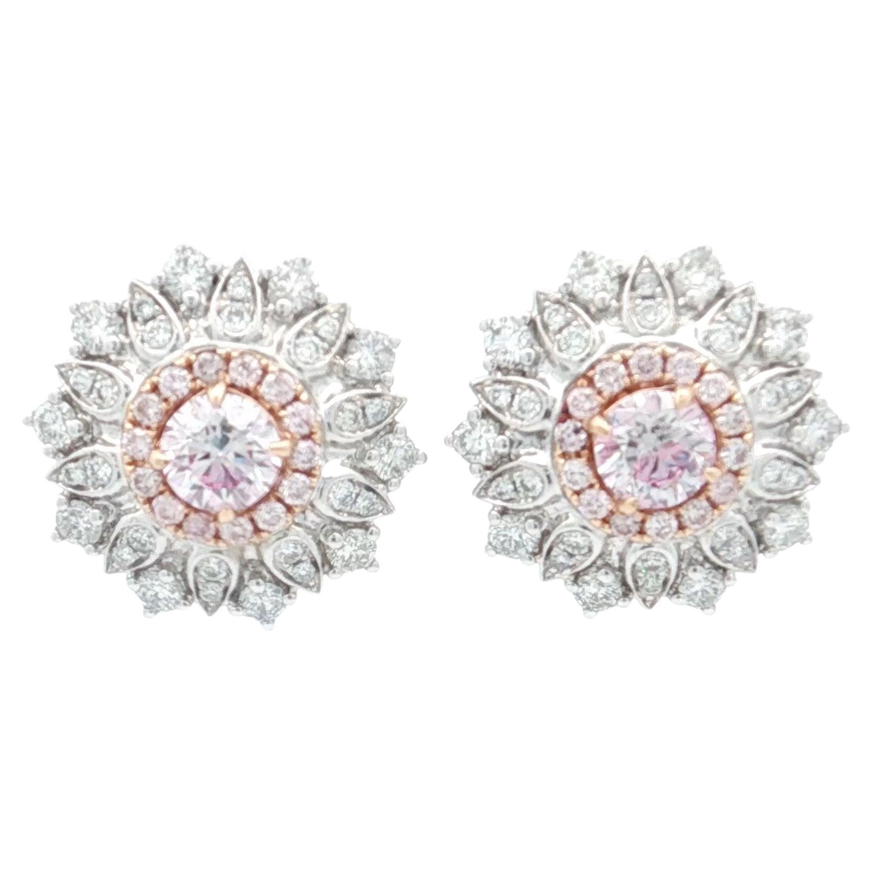 Orecchini con diamanti certificati GIA 0,41 CT Faint Pink VS2/0,40 CT Faint Pink VS2 in vendita