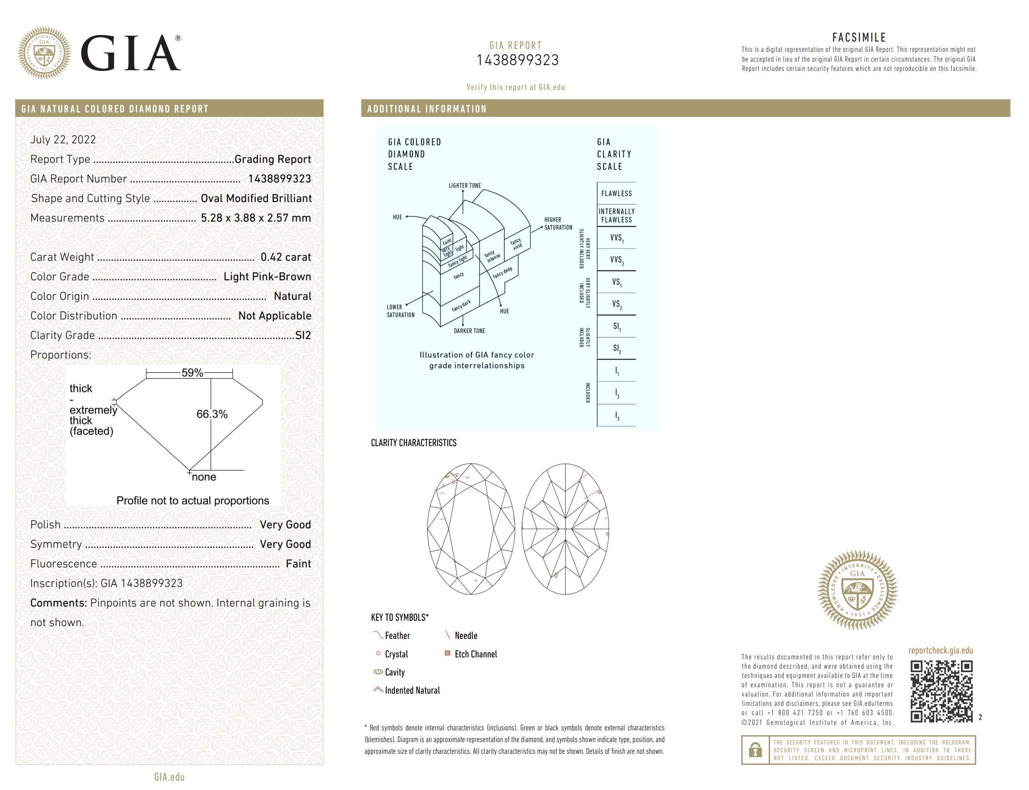 GIA Certified 0.42 Carat Light Pink Brown SI2 Clarity Diamond For Sale 1