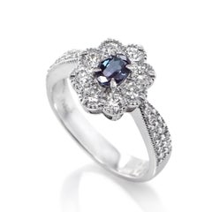 GIA Certified 0.43 Carat Brazilian Alexandrite and Diamond Ring set in Platinum