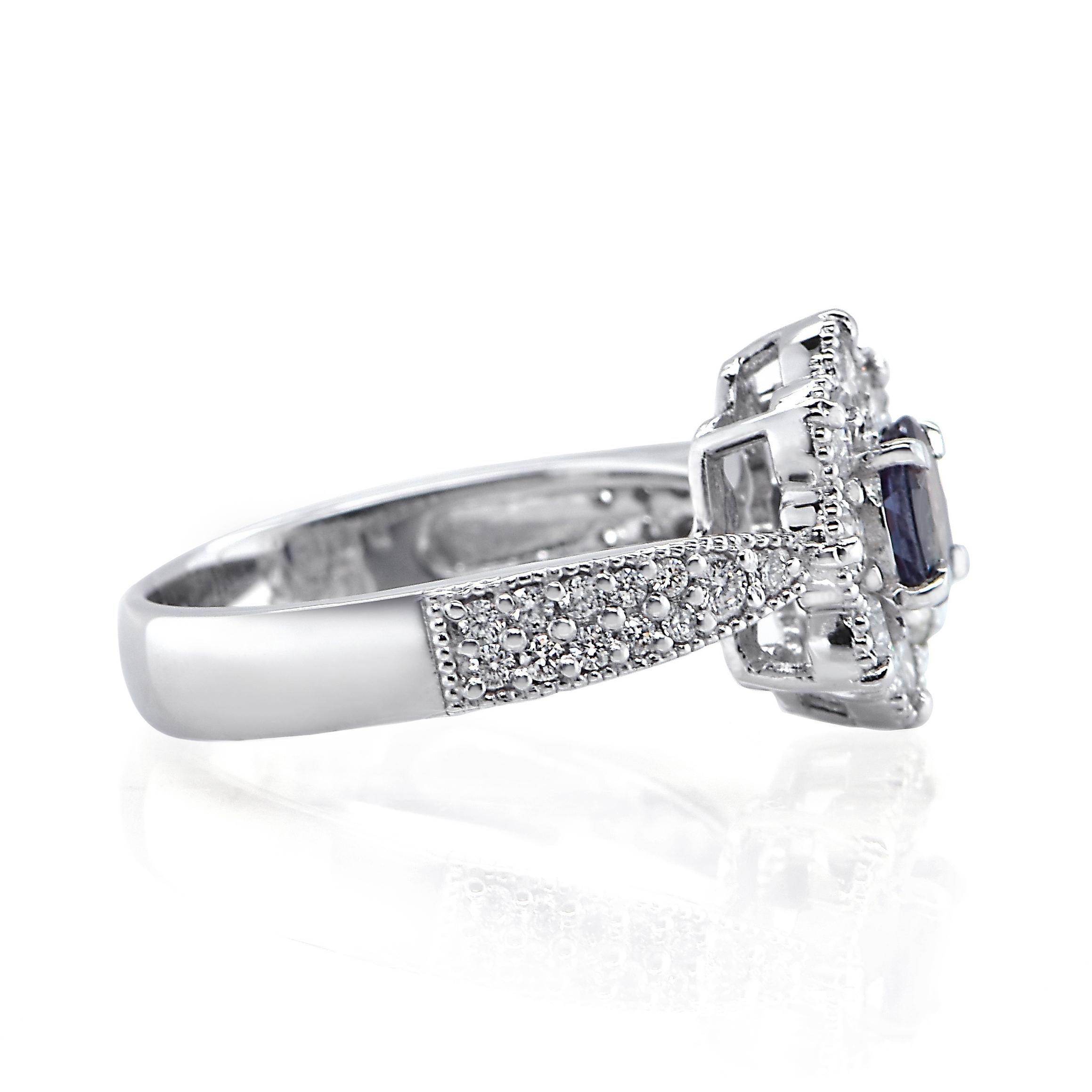Women's GIA Certified 0.43 Carat Brazilian Alexandrite and Diamond Ring set in Platinum