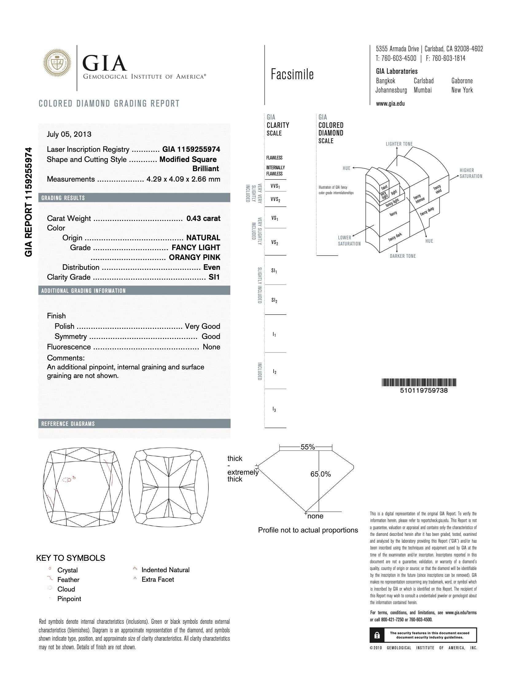 Diamant rose orangé clair de 0,43 carat de pureté SI1 certifié par le GIA en vente 1