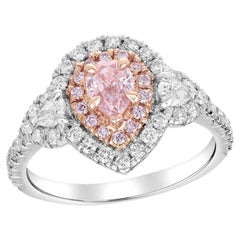 GIA Certified 0.43 Carat Fancy Pink Diamond Handmade Halo with Pear Shapes Ring